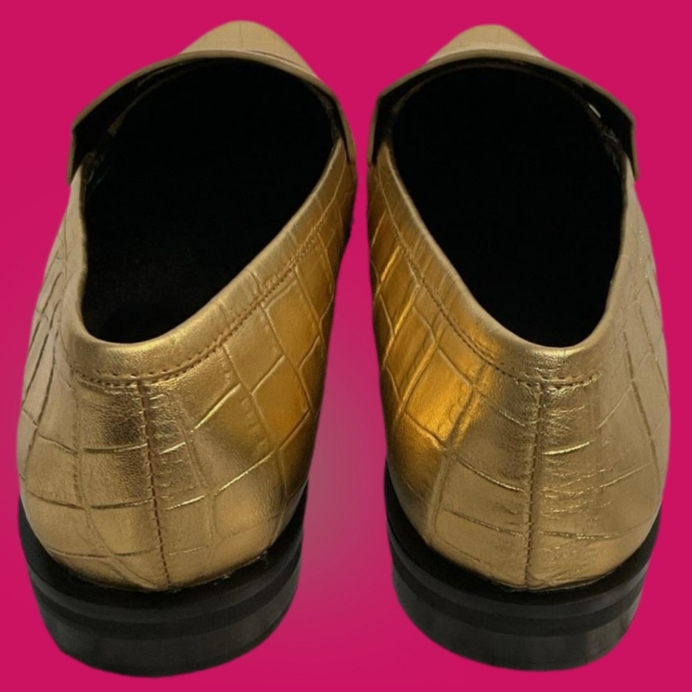 REBECCA MINKOFF Pacey Gold Penny Loafer Leather Croc Embossed Women's Size 8.5 - Picture 10 of 13